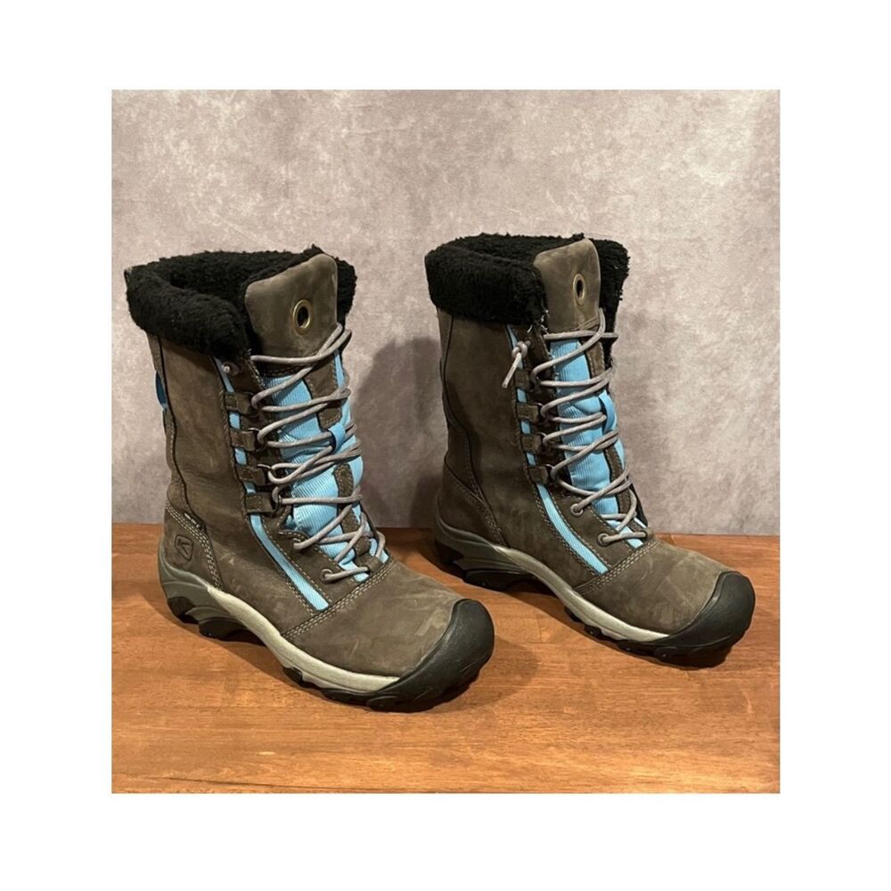 Keen Hoodoo High Lace tall gray and aqua boots size 7.5